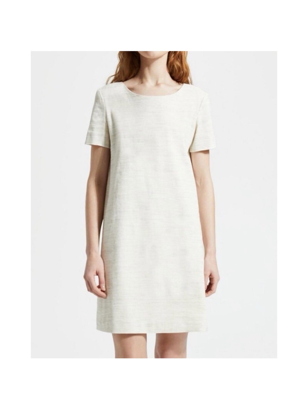 Theory Linen Panel Shift Dress Sharkskin Crunch Cream Large